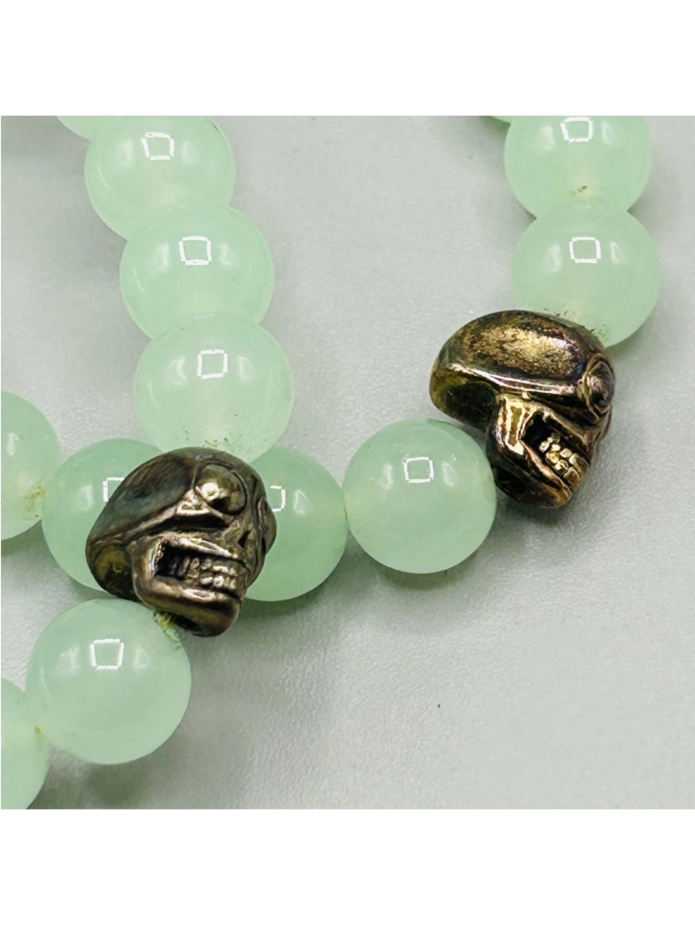 2 Seafoam color 8mm Bead Stretch Bracelets with SKULL - Aventurine - Fabulous
